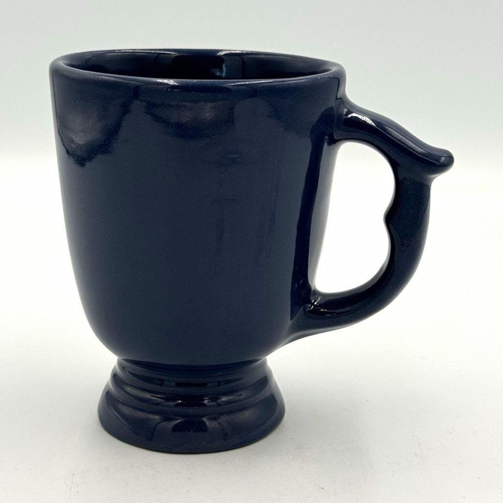 Blue Ceramic Pottery Mug w/ Handle Pedestal Base Glossy Solid Round 4in